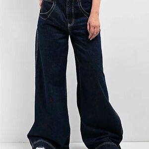ALab Stylish Dark Blue Wide-Leg Jeans for Women
